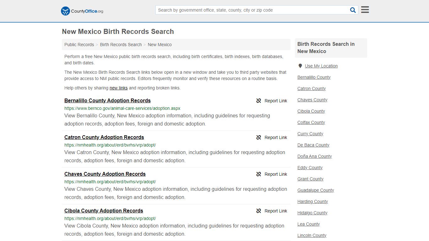 New Mexico Birth Records Search - County Office